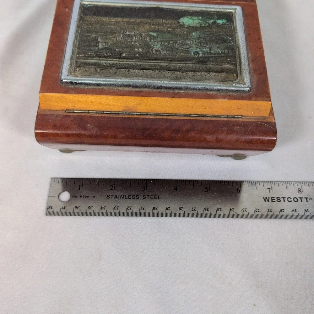 Vintage Working Wooden Ballerina (nonworking) Music Box Mirror Red Fabric Lining